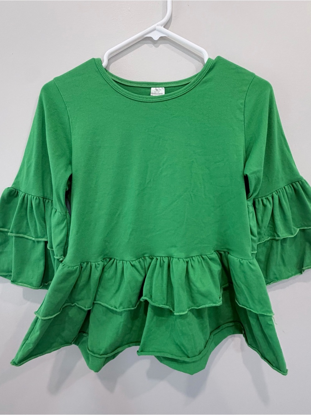 Girls' Green Ruffle Hem Long Sleeve Top